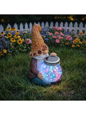 Solar Gnome Garden Decor with Honeycomb Lantern | 10-Inch LED Resin Figurine